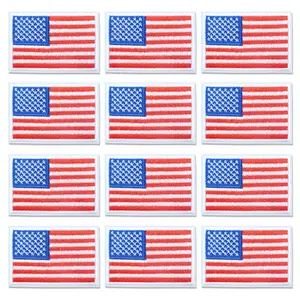 12-Piece American Flag Iron-On Patches, Embroidered Star & Stripes Design, Classic Embroidery, Mixed Color, Perfect for Clothing, Backpacks, Hats, Jeans, DIY Accessories