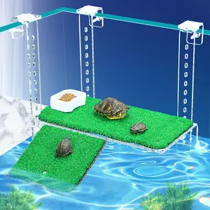 Turtle Basking Platform with Artificial Grass & Adjustable Ramp Non-Slip Large Dock for Aquatic Turtles Fits 0.31"-2.11" Thick Tanks Durable  Turtle  Accessories 11 Inch