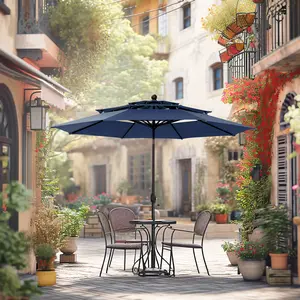PHI VILLA 10ft Patio Umbrellas without Base, Outdoor 3 Tier Vented Large Market Table Umbrella with 8 Sturdy Ribs for Lawn Poolside Garden Terrace Springtok Furniture Modern