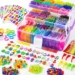 17500+ Rubber Loom Bands with 3 Layer Container,600 S-Clips, 352 Beads, 40 Cartoon Pendant, Bracelet Making Refill Kit for Kids