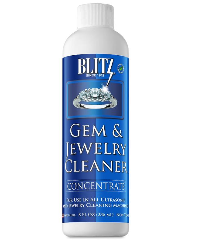 Blitz Gem & Jewelry Cleaner Liquid Concentrate for Gold, Silver, & Platinum Jewelry Cleans Non-Porous, Precious & Semi-Precious Stones. Non-Toxic, Non-Abrasive, & Planet Friendly Made in USA 8oz