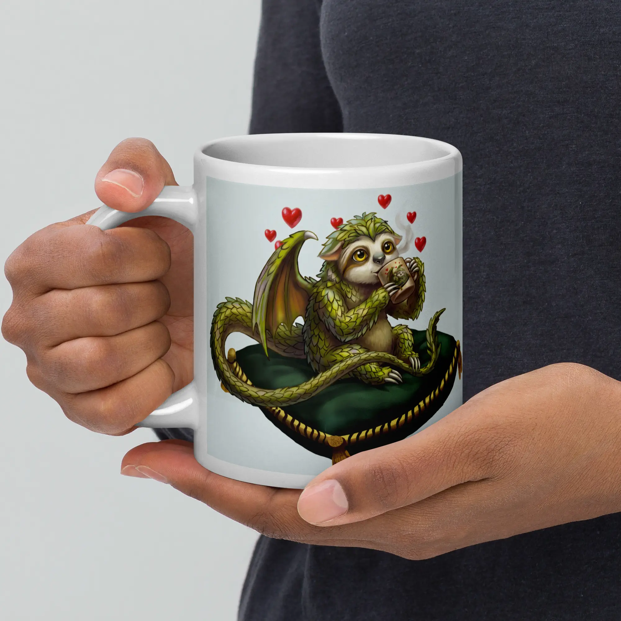 20 oz Brew Crew Sleepy Sloth Dragon Ceramic Coffee Mug with Handle - Glossy, Durable, Reusable, Collectible, Dishwasher Safe, Microwave Safe, Full Wrap, Funny Adult Gift, Aesthetic Animals & Nature-Themed Kitchen Drinkware for Home Coffee Setup Decor