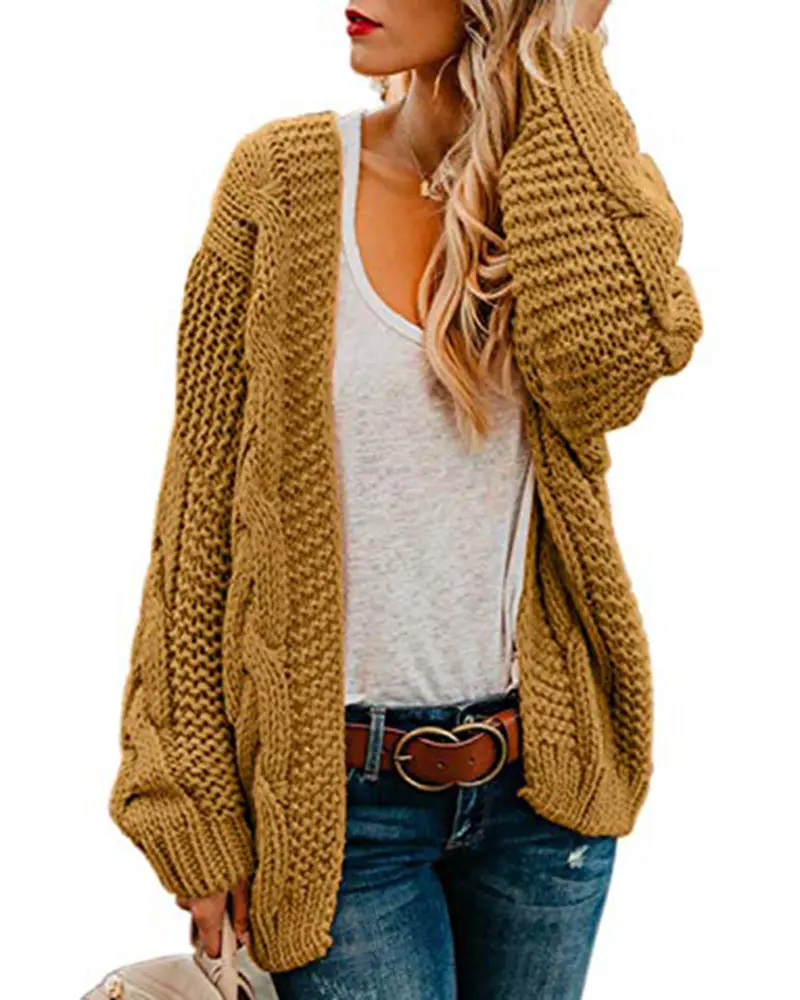Danedvi Women's Oversized Loose-Fitting Cable-Knit Long-Sleeve Open-Front Casual Cardigan, Comfortable Knitwear Top