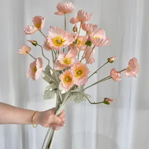 6 Artificial Poppy Flowers, 59cm Long, Bendable and Fade-Resistant, Modern Style, DIY Flower Wall, Wedding Party Decor, Home Decoration, Artificial Fake Flowers, Artificial Flower Set