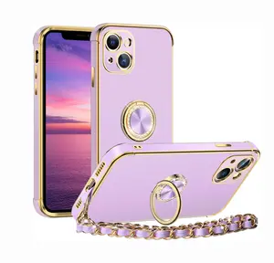 XYZ for iPhone 11/12/13 Case with Stand, Phone Case with Ring Holder Kickstand, Women Girls Cute Bling Luxury Wrist Strap Protective Cover
