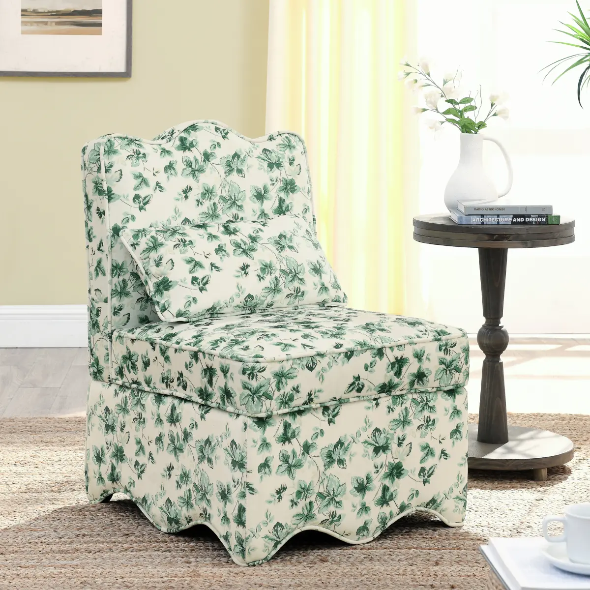 [Fahuac] Chic, Comfortable, Decorative Floral Flannel Dining Chair - Armless Design, Matching Pillow, 25x26x35in, Chic Dining Chairs, Comfortable Dining Chairs