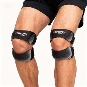 LHU 2PCS Adjustable Compression Knee Support - Patella Focus, Heavy-Duty Joint Stabilizer, Premium Textile Unisex Knee Guard - Heavy-Duty Set for Running Support, Weightlifting (Gray/Blue/Black) Knee Saver Patellar Knee Brace Sports Knee Sleeve Patellaban