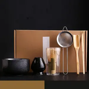 6 PCS  Bamboo Matcha Set Whisk Bowl Spoon Brush Strainer Holder Traditional Ceremony Gift Home Brewing Natural Material Kitchen Accessories