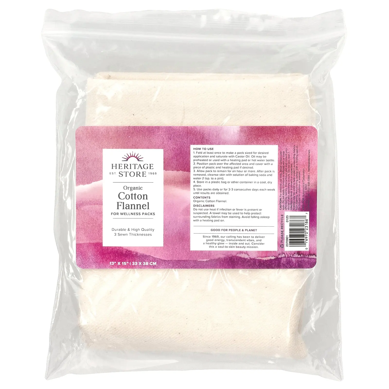 Heritage Store Organic Cotton Flannel, 1 Flannel, 13" x 15" (33 x 38 cm)