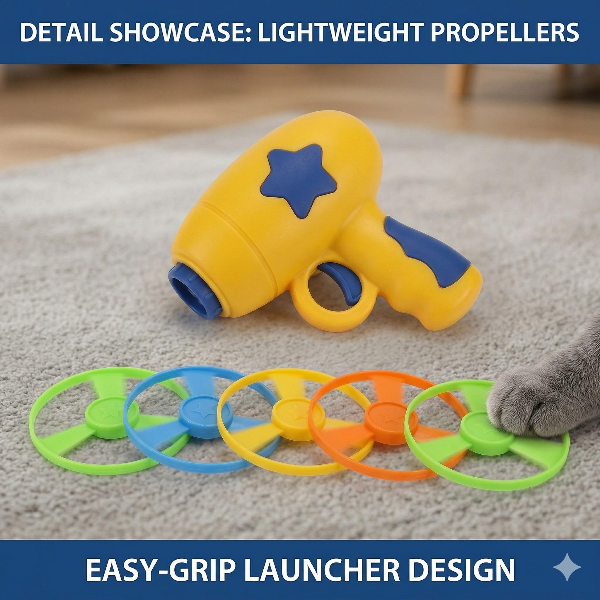 Cat Interactive Fetch Toy Set, Flying Disc Launcher Gun, Cat Track Toy for Training Hunting Chasing Interactive Cat Toys for Bored Indoor, Cute Kitten Kitty Toys, Flying Propellers For Dog and Puppy Pet Supplies, Cat Stuff Outdoorfun