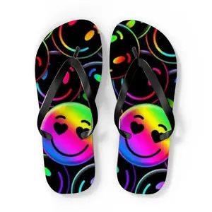 Rainbow Smiley Flip Flops | Fun Summer Sandals for Beach Vacation, Cute Footwear, Festival Style, Gift for Friends