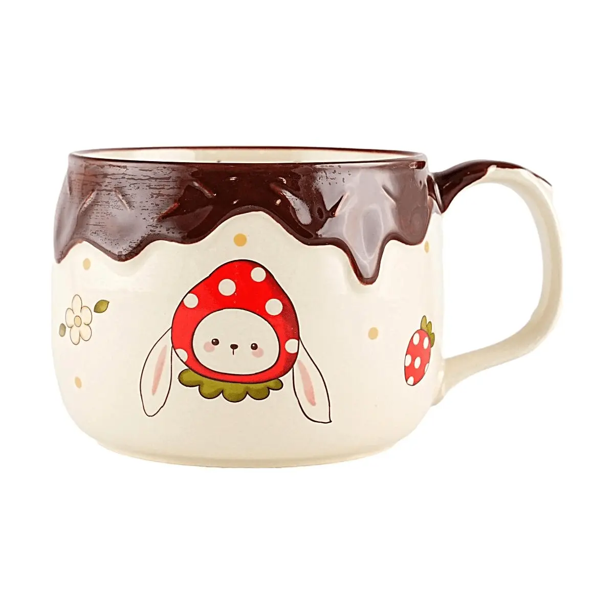 GLAZE STORY Strawberry Doll Ceramic Mug - Cute Kawaii Coffee Cup for Water, Milk, Tea - Perfect Gift