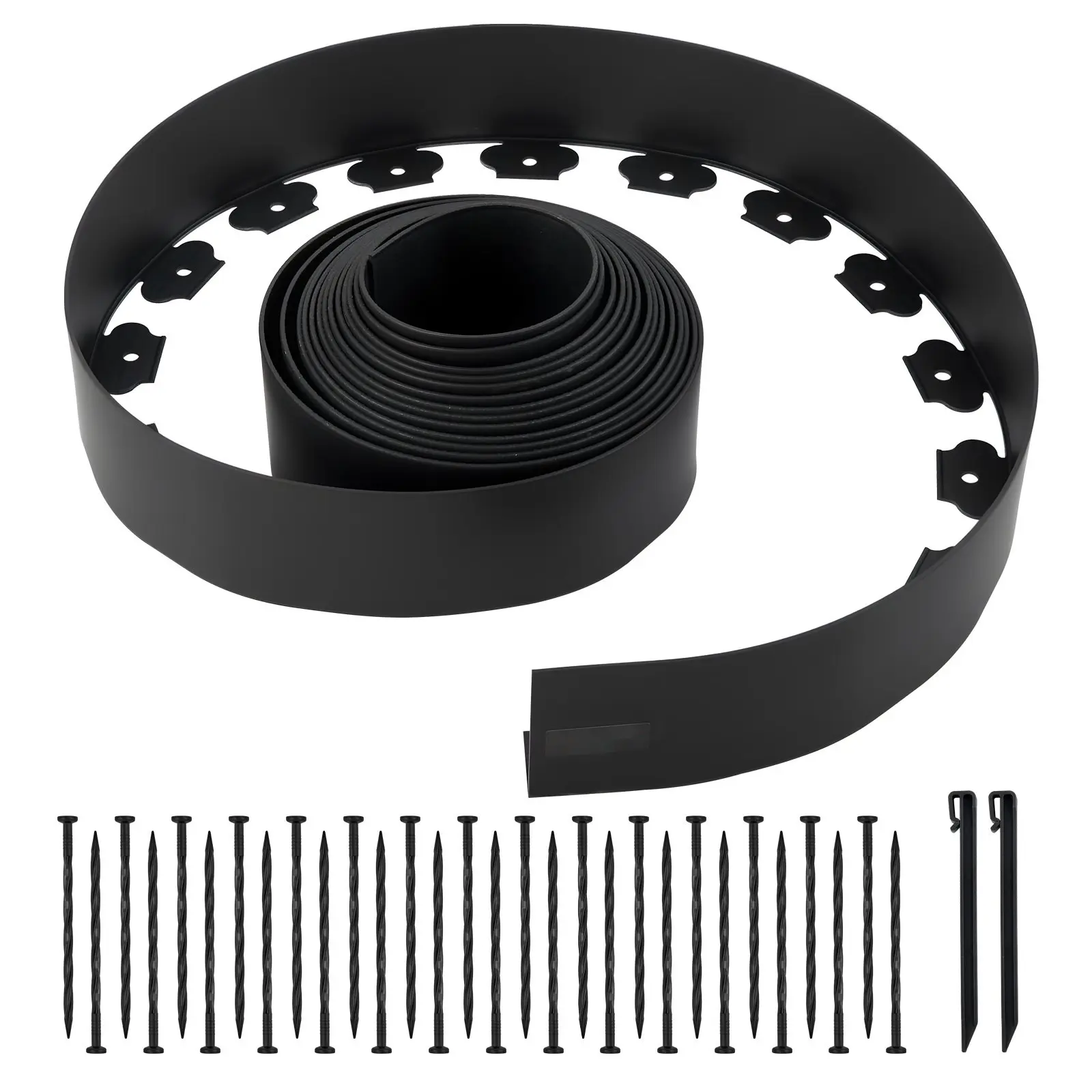 Landscape Edging System, 33 Ft Length By 4 In Width Plastic Garden Border Edging Kit With 30 Spikes And 2 Ground Stakes, No-Dig Flexible Lawn Edging Roll, UV-Resistant Mini Fence Borders For Flower Beds, Yard, Paths, Pavers
