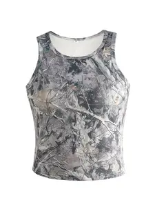 American retro camouflage withered tree branch fully printed casual vest, sweet, cool and spicy girl style, suitable for women's summer dates and travel, daily home and street wear