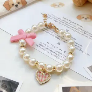 4PCS Princess Pearl Cat Collar Set – Cute Heart Bow Charm Pet Necklaces for Cats & Small Pets| Adjustable Photo Props Jewelry