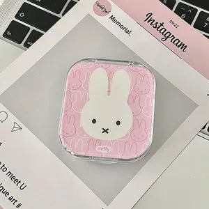 Miffy Bunny Cosmetic Organizer Portable Double-Compartment Contact Lens Case with Mirror for Women Cute Cartoon Storage Box