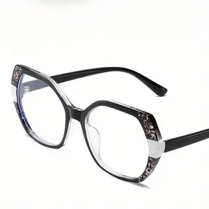 Women's Anti-Blue Light Glasses - Large Retro Frames Non-Prescription Computer/Eye Protection Eyewear, Vintage Modern Styles (Purple/Orange/, for Office, Gaming, Everyday Use - Fashionable Glasses, Office Accessories, Artistic Design, Stylish Hinges, Deco