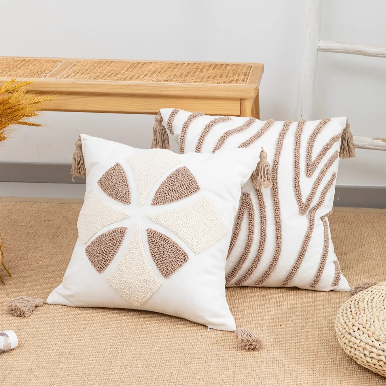 Windmill Pattern Cushion Cover, Thick Chenille Jacquard Fabric, Nordic Style Sofa Bedroom Bedside Soft Pillowcase, All-Season Use