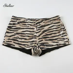 Women's Summer Hot Shorts Zebra Print Low Waist Sequin Short Pants Streetwear for Party Club Womenswear