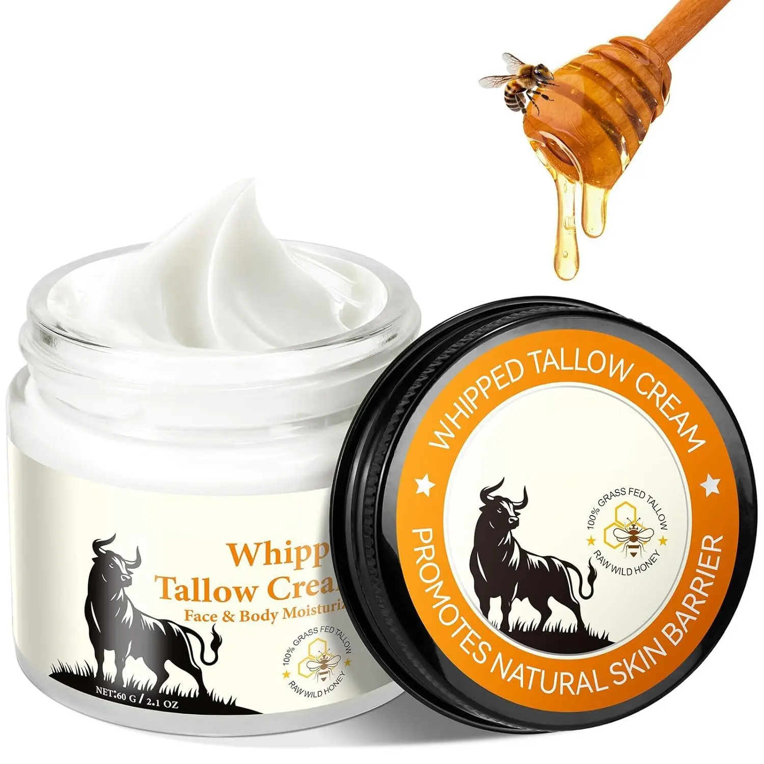 Whipped Tallow Cream - 2oz Face & Body Moisturizer with Honey for Deep Hydration, Soothes Dryness & Repairs Skin Barrier - Natural Body Butter for Skin Care