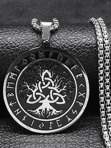 Viking Odin Norse Amulet Rune Trinity Knot Tree of Life Necklace, Stainless Steel Jewelry for Party, Daily Clothing Decor, Trendy All-match & Exquisite Jewelry for Birthday Gift without Box