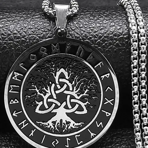 Viking Odin Norse Amulet Rune Trinity Knot Tree of Life Necklace, Stainless Steel Jewelry, No Tarnishing for Party, Daily Clothing Decor, Trendy All-match & Exquisite Jewelry for Birthday Gift without Box