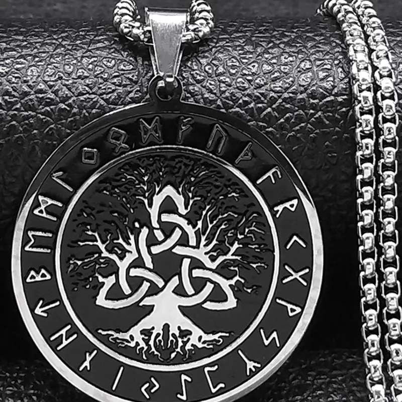 Viking Odin Norse Amulet Rune Trinity Knot Tree of Life Necklace, Stainless Steel Jewelry, No Tarnishing for Party, Daily Clothing Decor, Trendy All-match & Exquisite Jewelry for Birthday Gift without Box