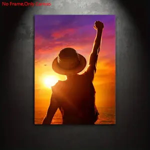 1 piece/set frameless canvas painting print poster, cinematic realistic photography style art, Luffy Sunset, a perfect gift for Japanese anime enthusiasts, ideal gift for bedroom, living room, dorm hallway, kitchen, mural, wall decoration, room decoration