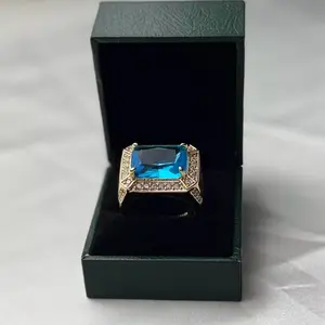 Jenny’s Luxe #12 Gold-Plated Blue Ring for Men, Fashion Costume Jewelry Accessory Rings