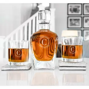 Personalized Antique 24 oz. Whiskey Decanter Gift Set - Stopper & 2 Lowball Glasses