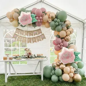 in Bloom Balloon Arch Kit, 129 count  and Green Balloons with Floral Foil Balloons, Artificial Leaves,  in Bloom Banner for Boho  Shower Girls Birthday Garden  Party Decorations
