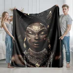 1 piece Exhibition of African Traditional Beadwork and Braiding Culture themed flannel blanket - Super soft flannel blanket in modern style, suitable for sofas and beds, all-season multi-purpose use, digital print design, 100% polyester material
