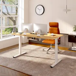 EN2 Whole-Piece Standing Desk with Clamp Power Strip, 48 x 24 Electric Stand Up Height Adjustable Desk with Cable Management (White Frame + 48" Maple Top)
