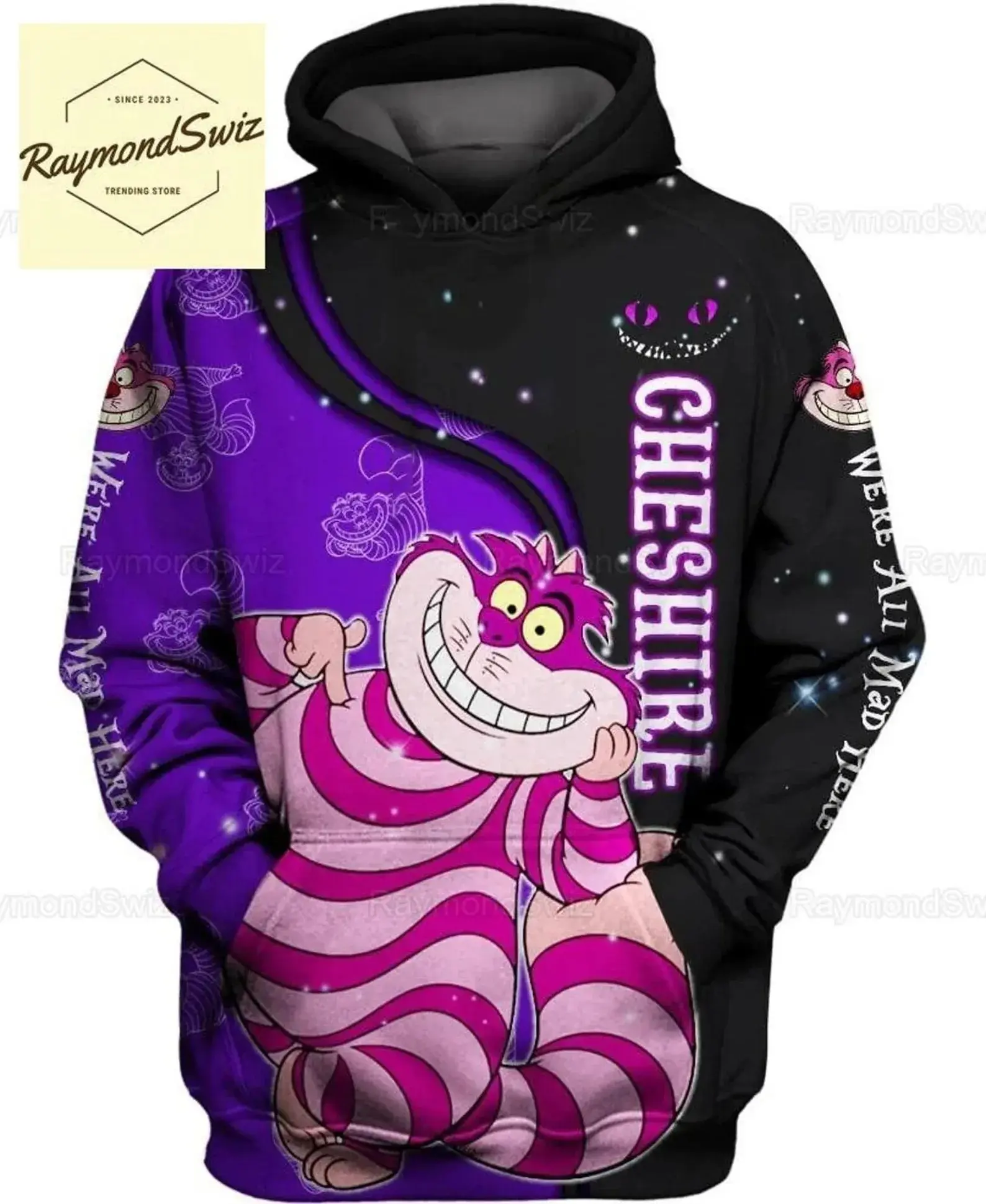 Halloween Cheshire Cat Hoodie, Hoodie for Women, Cat Hoodie, Movie Charatcer 3D All Over Print Shirt