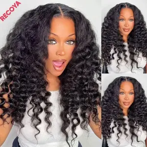 RECOYA Yaki Loose Wave Human Hair Wigs for Black Women 200% Density Glueless Pre Cut Lace Wigs 13x4 HD Transparent Lace Front Wigs Wear and Go Wig Realistic Blown Out Texture Soft & Fluffy Natural Color