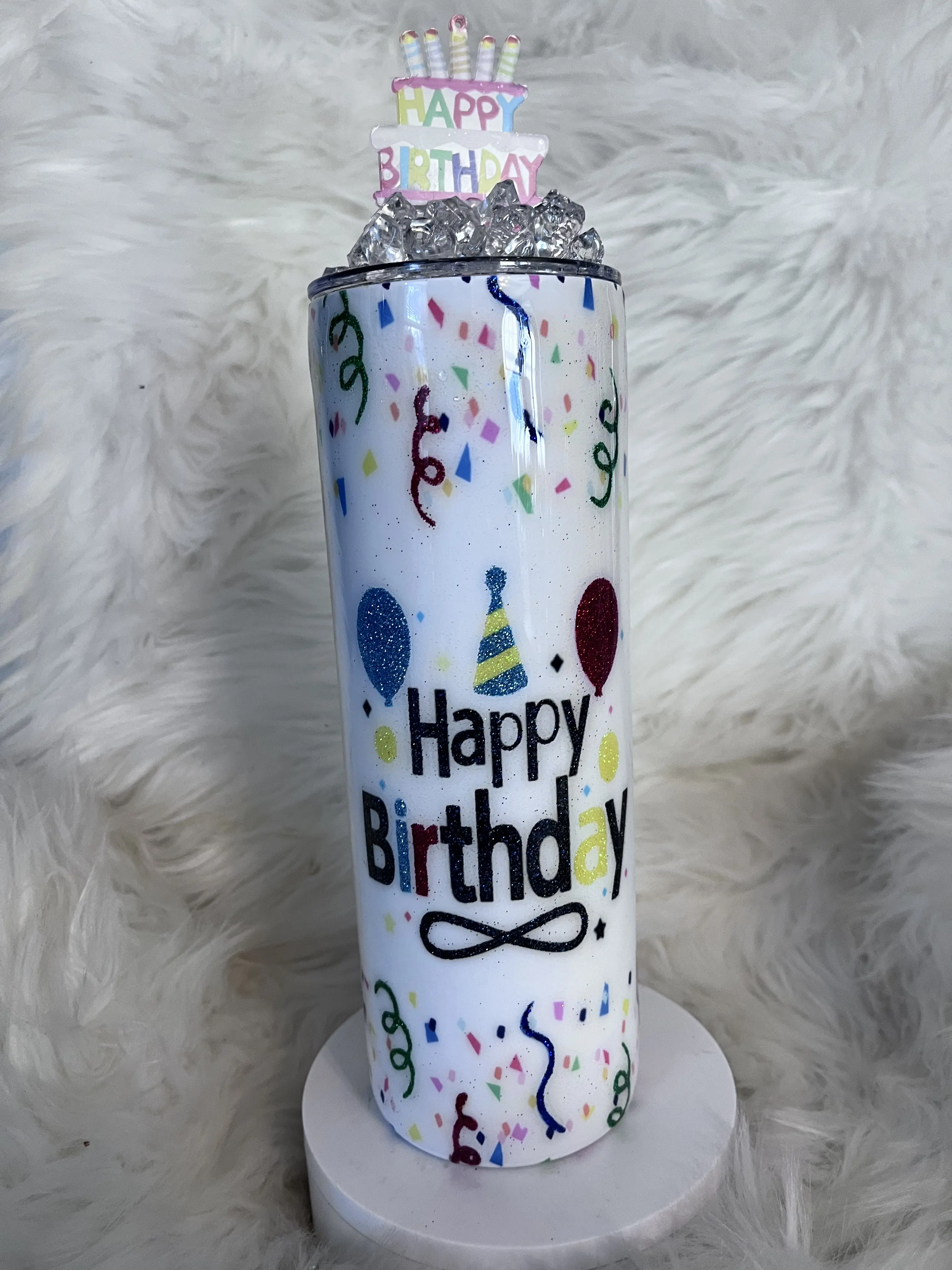 Happy Birthday glittered drinkware tumbler Bottle Insulated Flasks Stainless Steel Stylish