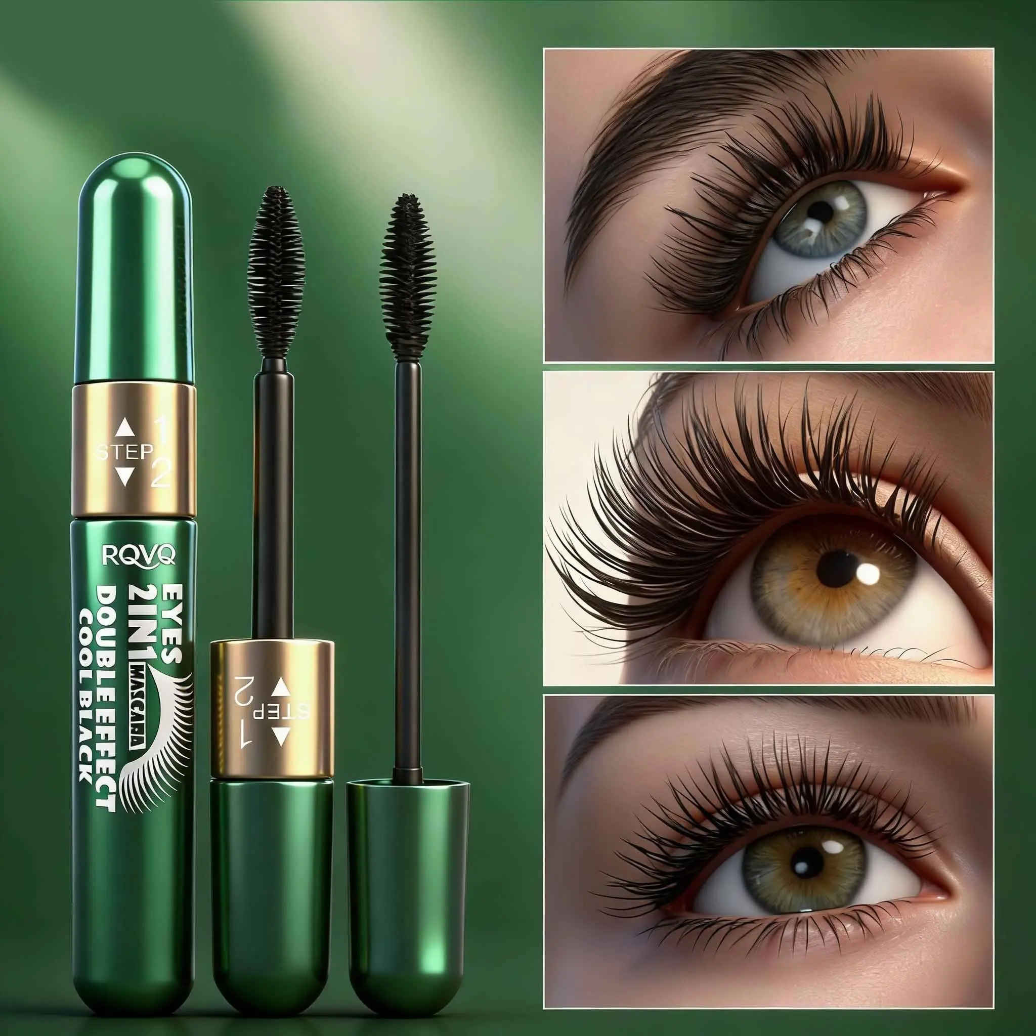 2-In-1 Double Headed Mascara, Waterproof Cool Formula, Lengthening Volumizing & Curling Dual Effect, Long Thick Lashes, Makeup