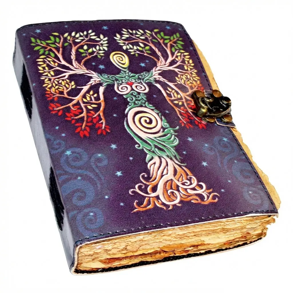 Goddess Tree Leather Journal — Tree of Life Grimoire &amp; Spell Book