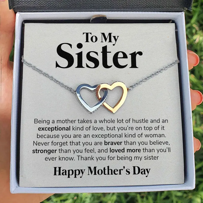 To My Sister Gift Necklace Exceptional Kind of Love Interlocking Love Hearts Necklace Women Girl Birthday Gift