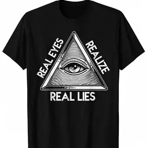 [100% Cotton Graphic T-Shirt] Real Eyes Realize Real Lies Men's 100% Cotton Short Sleeve Print Crew Neck Graphic Print T-Shirt