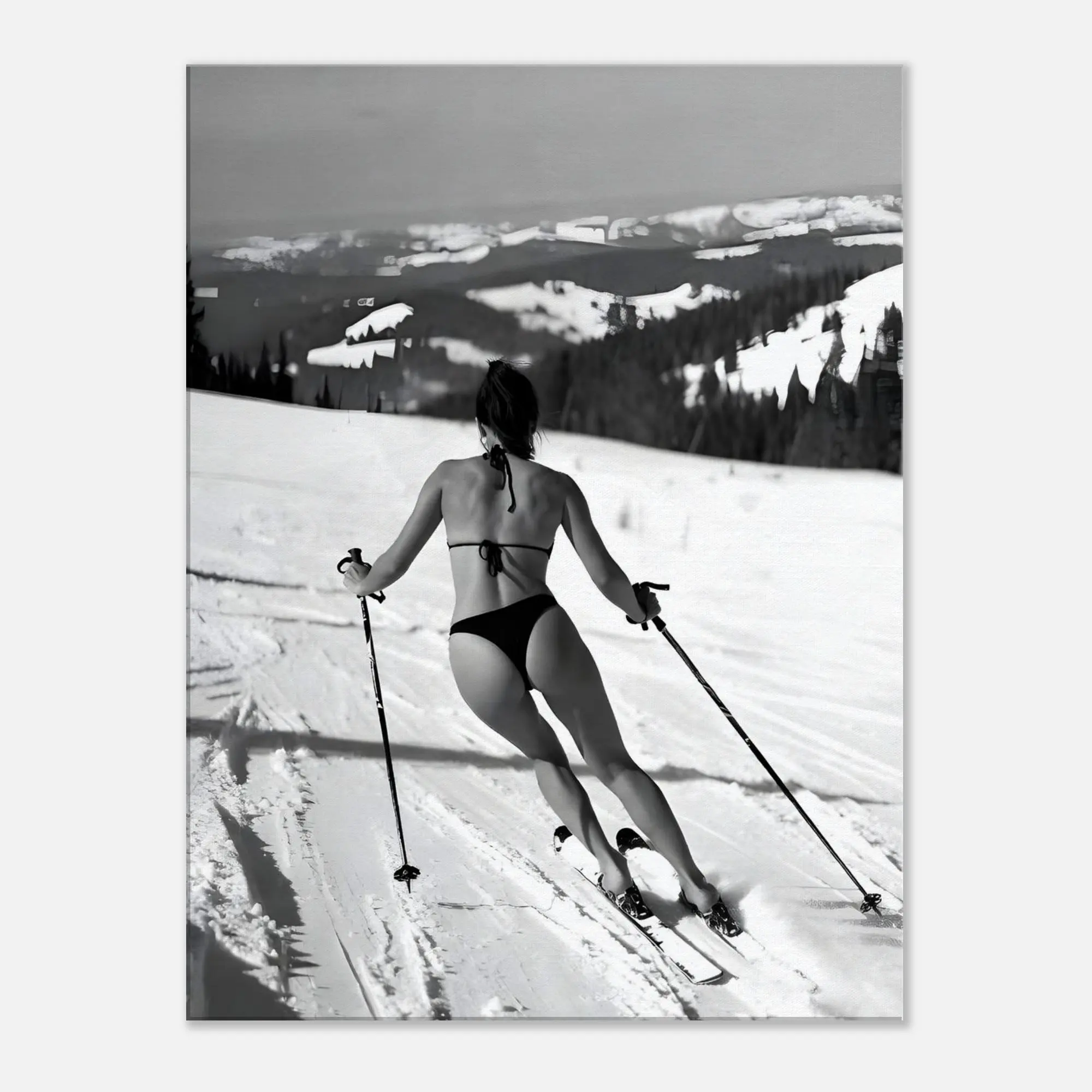 Hot Girl Winter Ski Canvas – Black & White Snow Aesthetic Wall Art