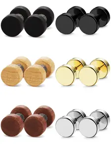 6 Pairs Stud Earrings for Men & Women, Versatile Earrings, Flat Back Ear Piercing Ear Plugs, Tunnel Fake Gauge Earrings, 18g 6mm 8mm 10mm 12mm