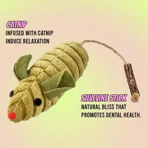 Catnip Mouse Plush Toy with Silvervine Stick with for Cats