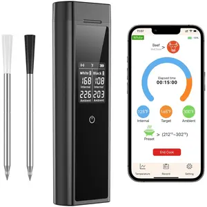 Smart Wireless Meat Thermometer Digital, 2 Probes, Advanced Bluetooth Food Thermometer for Cooking, IP67, Real-Time Monitoring & Smart Alerts with APP for BBQ, Grill, Oven, Smoker, Kitchen Gifts