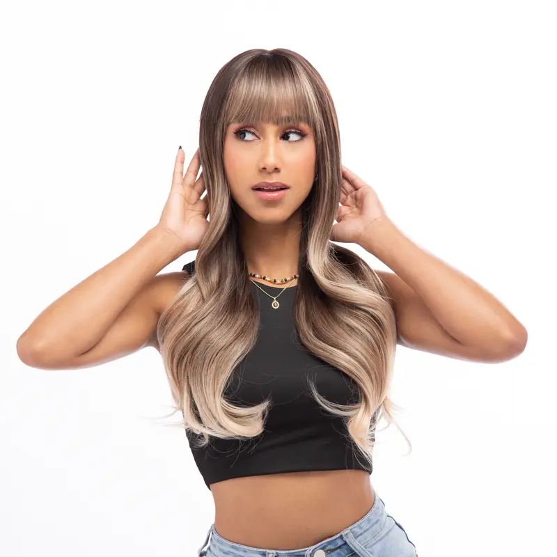 26-Inch Chestnut Brown to Sandy Blonde Ombré Wavy Synthetic Wig | 【Heat Resistant】 【Cap Included】 | #41FSGA