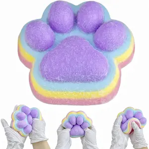 Fufu Big Cat Paw Squishy Toy 5 Inch Sticky Cat Paw Print Squishies Large Transparent Pinch Family Tuba Squishy Clear Jelly Blue Giant Squeeze Toy for Adults Stress Relief (Yuan--Rainbow)