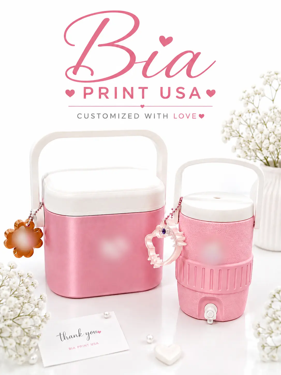 Lightweight 3D Printed Cute Mini Cooler & Can Holder Set - Beach Drinkware Accessory - BiaPrintUSA