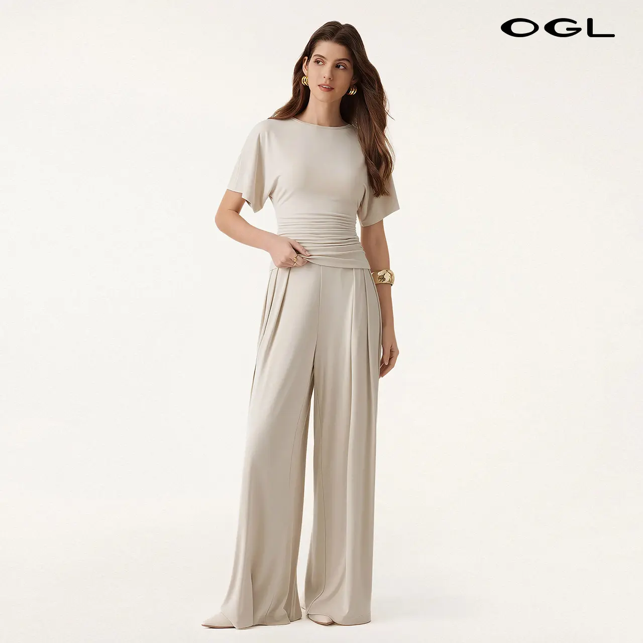 OGL 2Pcs Set Boatneck Batwing Sleeve Top & Wide Leg Palazzo Pant with Pockets matching sets women casual style outfit classy two piece sets