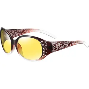 Night Vision Driving Glasses Women Anti Glare Polarized, Wrap Around Nighttime Safety Glasses UV Protection