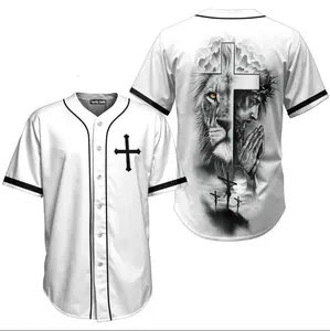 Lion of Judah Cross Monochrome Christian Baseball Jersey, Jesus Jersey, Jesus Religious Shirt, Faith Over Fear Apparel, He Is Risen Christian Gift, Christian Apparel